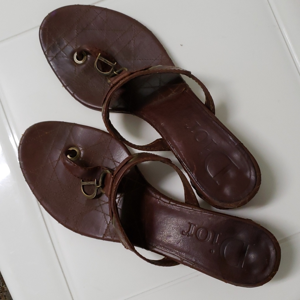 Christian Dior Brown Leather Cannage Block Heel Sandals Size 40